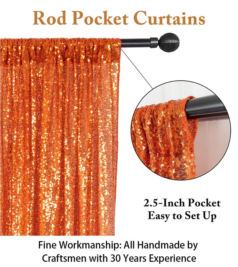 ShinyBeauty 7FTx7FT Orange Shimmer Sequin Fabric Photography Backdrop - Happy Birthday & Prince Glitter - Image 3